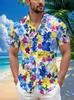 Hawaiian Tropical Style Men's Casual Shirt with Vibrant Floral Print - Short Sleeve Button-Up Design, Bright Colors, for Summer Outdoor and Casual