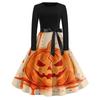 Women's Retro Halloween Print Long Sleeve Neck Casual Dress for Fall Party