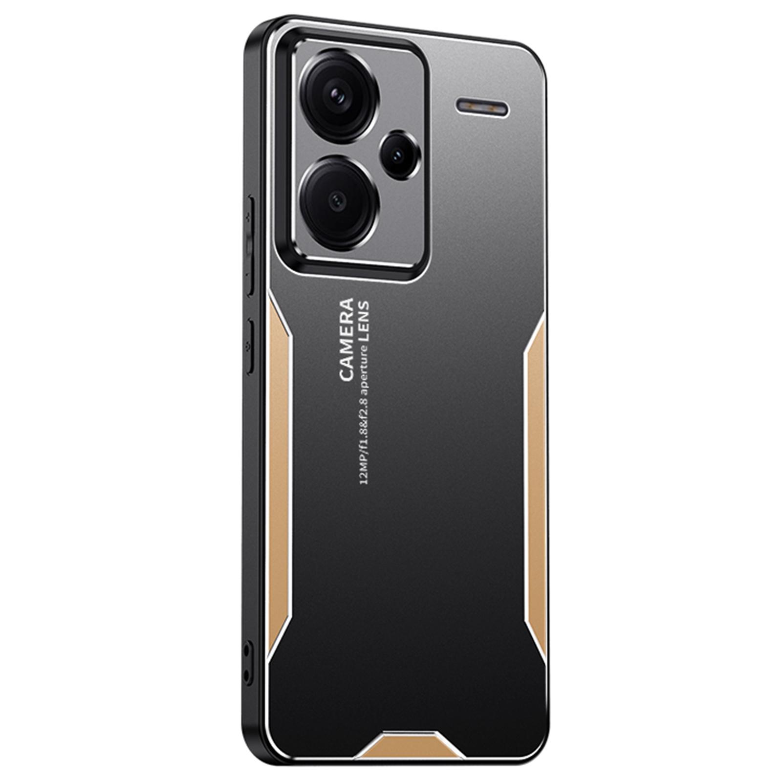 

Для Xiaomi Redmi Note 13 Pro+ 5G Чехол Алюминиевый сплав+ТПУ+ПК Защитный чехол с защитой подушками безопасности с крышкой для объектива Gold