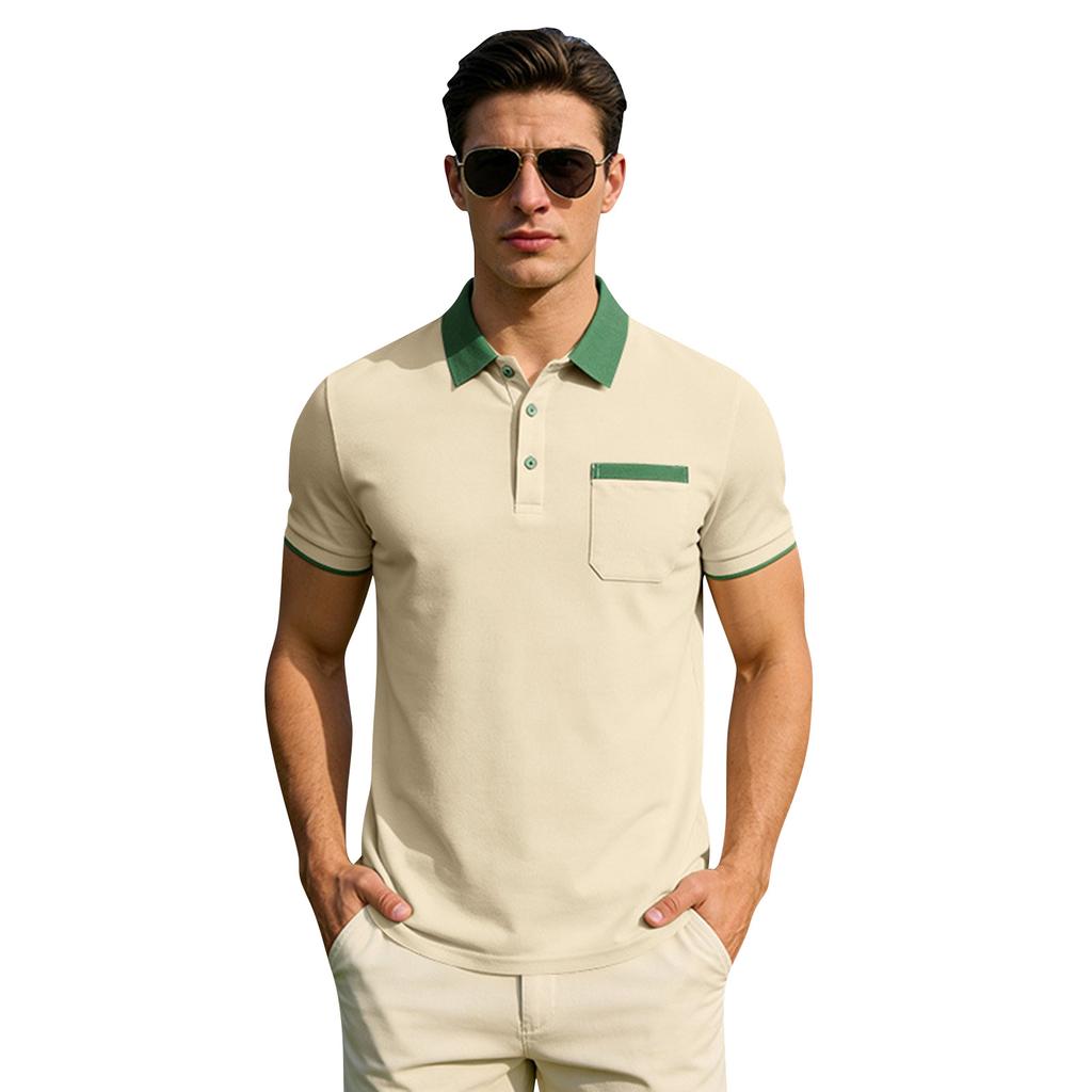 Men’s Short Sleeve Polo Shirt with Collar Pocket Classic Fit Casual Button Down Top
