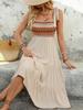Women Casual Color Block Off Shoulder Embroidered Midi A Line Sleeveless Dress