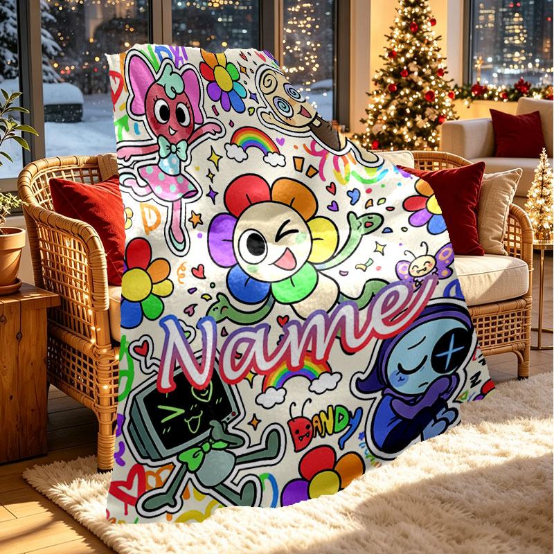 Custom Name Personalized Dandy's World Print Blanket, Home Decor, Bedroom, Sofa, Camping, Couch, Gifts for Birthday Christmas