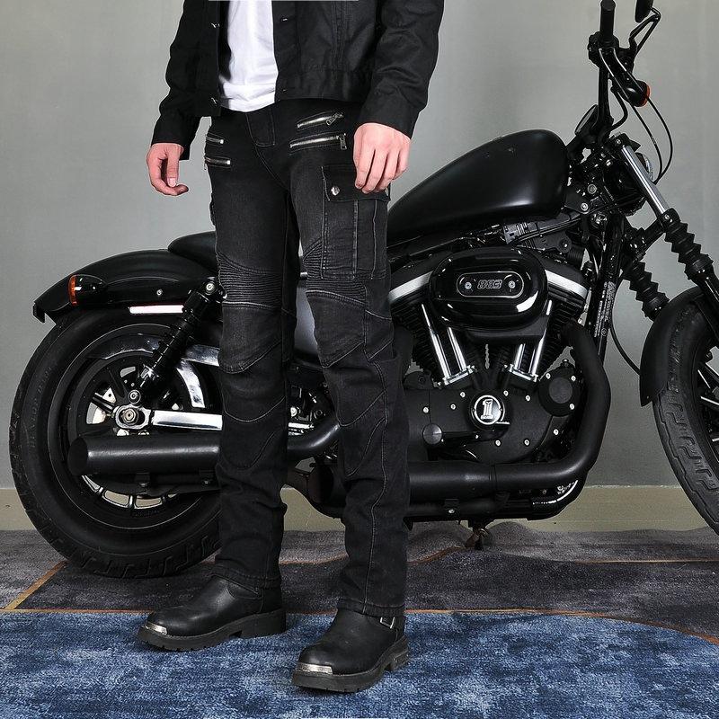 Motorcycle jeans men, winter retro locomotive pants fleece cycling pants, silicone protective gear