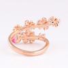 Różowy Emaliowany Pierścionek z Kwiatem Brzoskwini i Kryształami Dla Kobiet Prezent na Ślubną Imprezę Dopasowany do Pani Delikatna Biżuteria