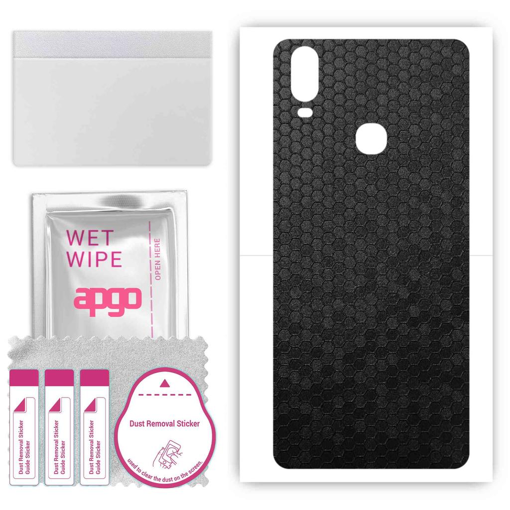 apgo Védő bőrmatrica a hátlapra, kompatibilis a vivo Y11 készülékkel (2019), Csomagoló fólia, fólia, vinil - mintás fekete méhsejt