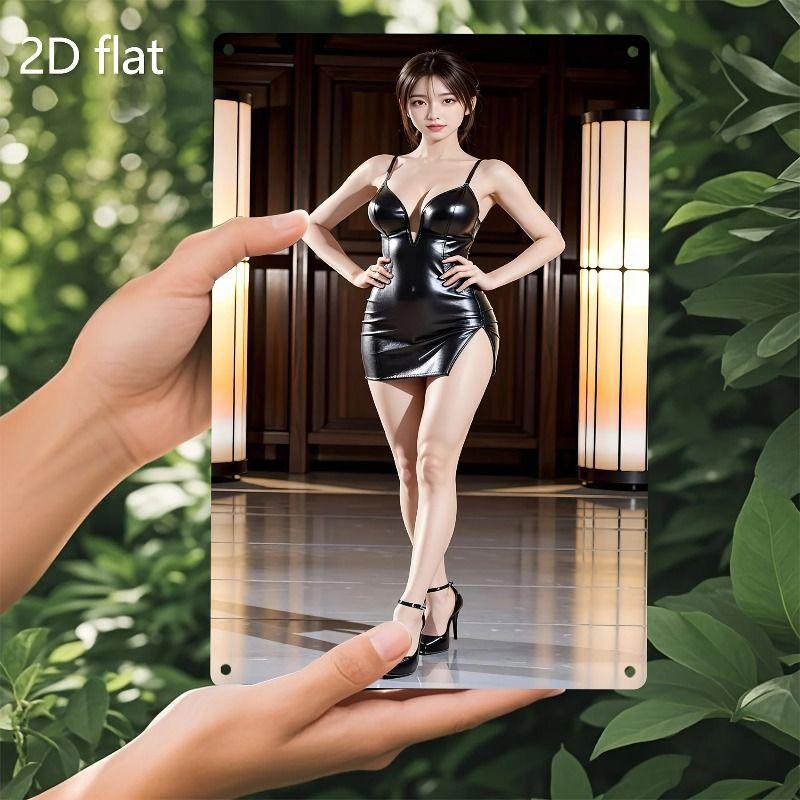 Vintage Kvinlig Silhuett Metall Logotyp för Bar & Garage