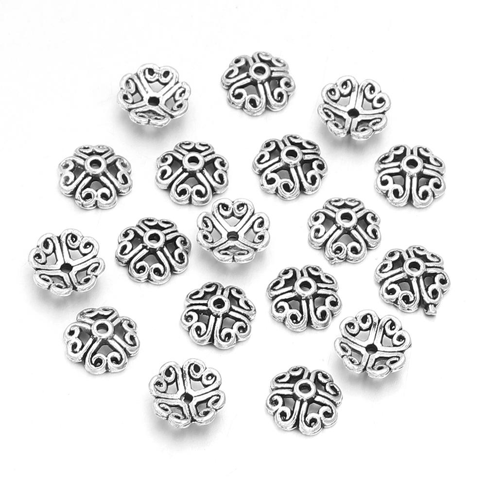 100pcs 8mm Alloy Hollow Out Flower Bead Caps Metal Spacer Beads Flower Tray For Jewelry Making DIY Necklace Bracelet Accessories