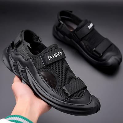 Sandals Men's Summer New Leather Breathable Baotou Mesh Outdoor Casual Hole Shoes Tide Roman Non-slip Beach Shoes Men