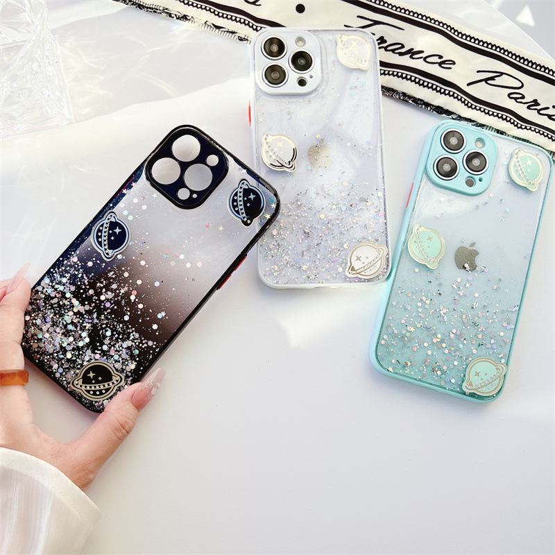 Starry Sky Planet Silicone Case for Apple 14/12/11/X/6S Promax - Anti-Fall, Trendy Design
