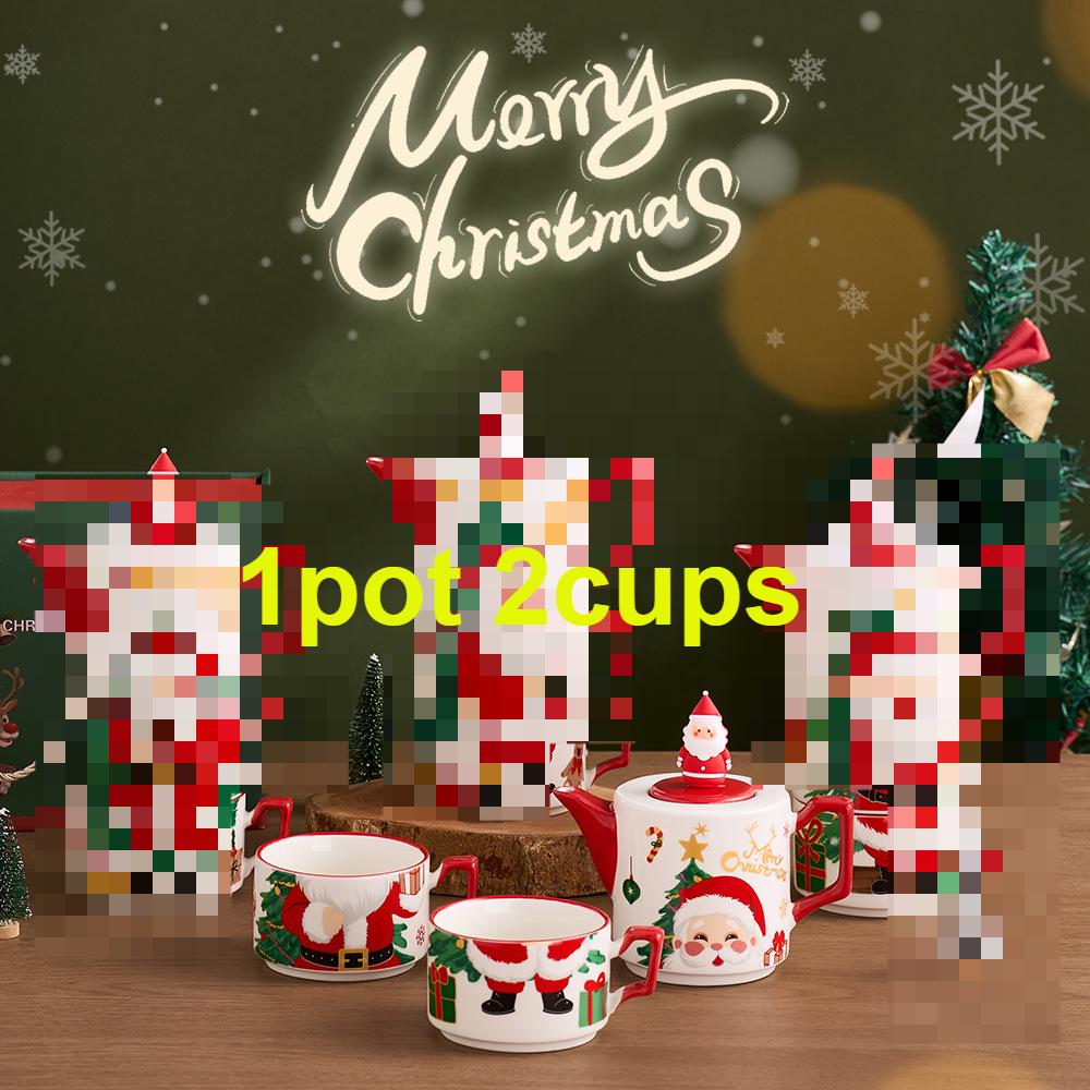 Świąteczny ceramiczny czajnik Amazon Hot Selling Specjalny prezent świąteczny Jeden czajnik Dwie filiżanki Pozłacany zestaw do herbaty