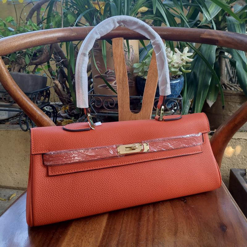 Mittelalterliche Horizontale Handheld-Tasche 35cm Neu Große Kapazität Pendler Ein Schulter Unterarmtasche Kopfschicht Togo Echtes Rindsleder