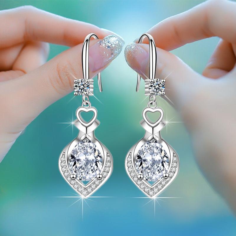 Hibiscus water drop blue zircon pendant earrings imitation silver earrings jewelry.