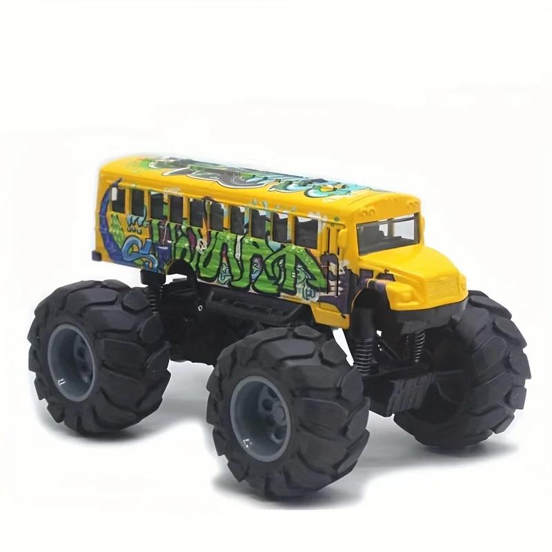 Modell Aufziehbarer Spielzeug Monster Truck Legierung Große Räder Spielfahrzeug Auto Geschenke für Jungen Mädchen Monster Schulbus Diecast Metall