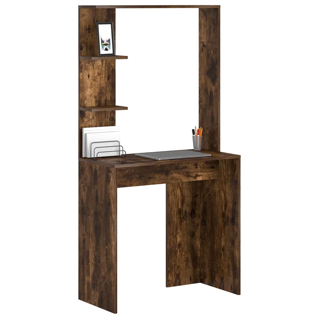 Desk with Shelf Smoked Oak Finish 78.5 x 37 x 154.5 cm