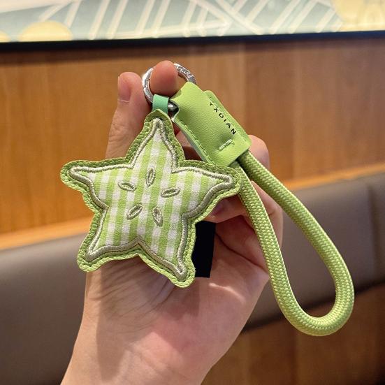 Keychain Imitation Leather Strawberry Star Fruit Design Keychain Pendant with Lanyard Mobile Phone Bag Hanging Ornament