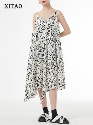 Irregular Casual Fashion V-neck Women Sling Dress HQQ0959