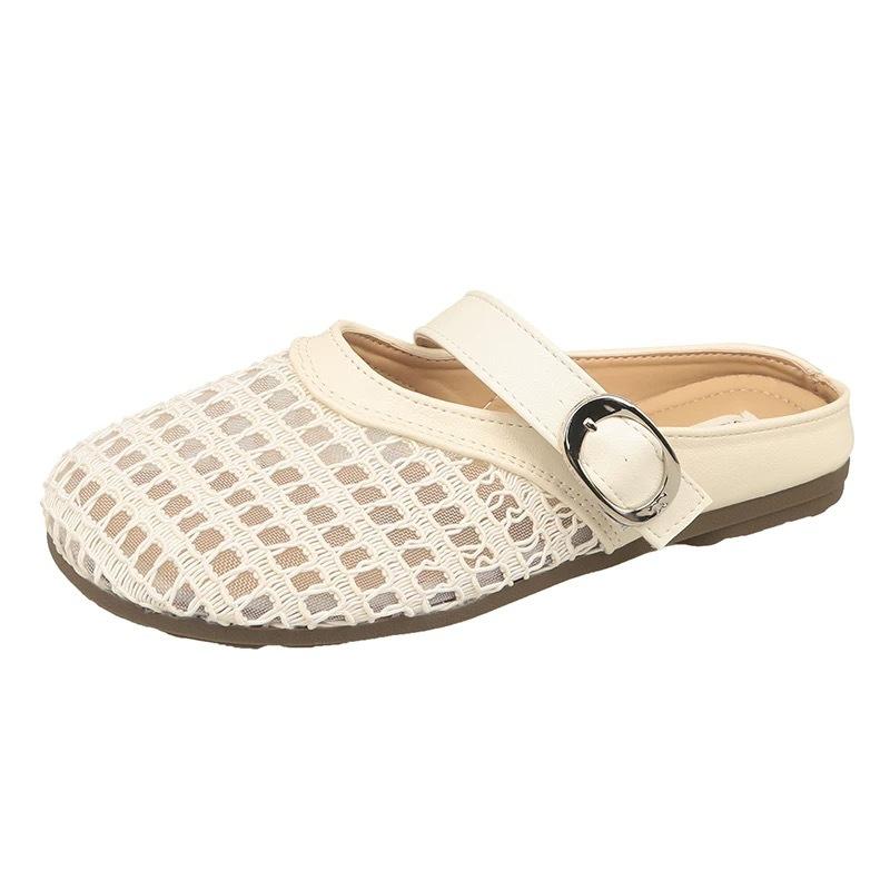 Flat bottom hollow mesh breathable bag head fashion half slippers women's outer wear 2025 height increase new summer skirt