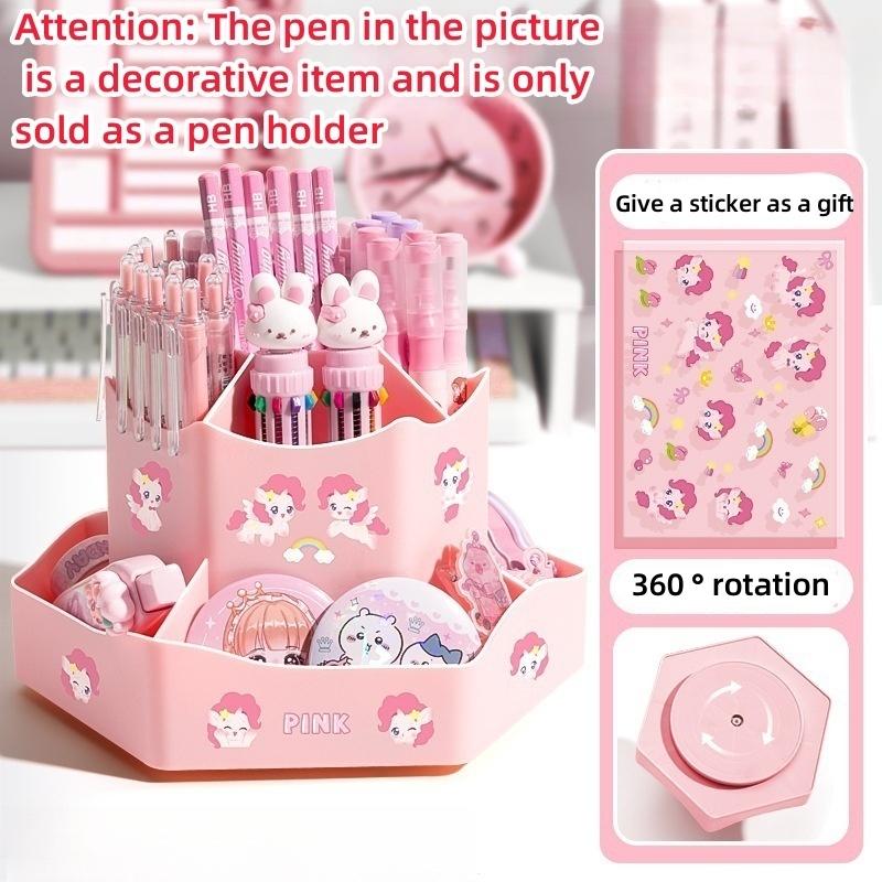 

9 Секций Вращающийся на 360° Большой Вместимости Настольный Органайзер для Канцелярских Принадлежностей Милый Подставка для Ручек Многофункциональный Школьный Офисный Вращающийся Пенал розовый