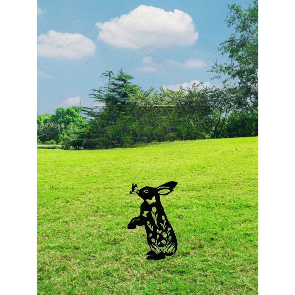 Black Metal Bunny Garden Decor Outdoor Ground Stakes