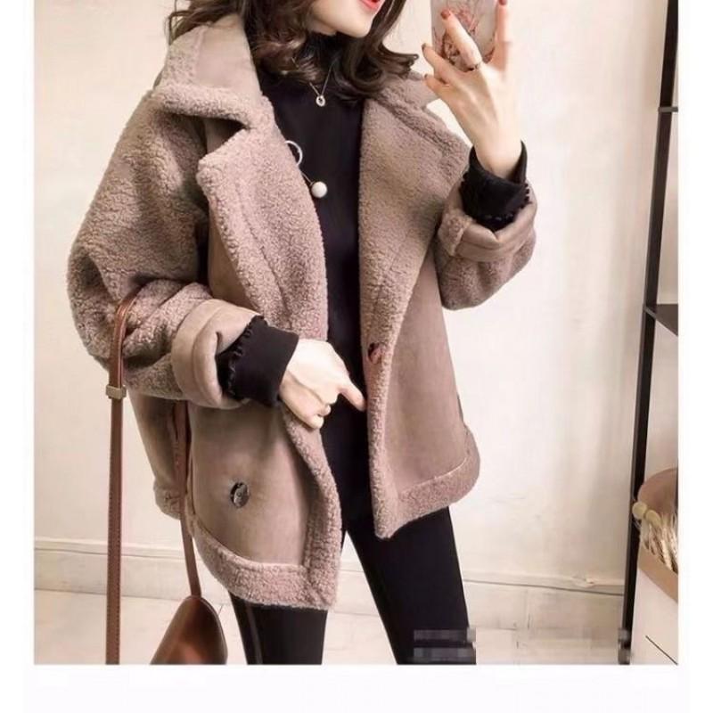 Womens Oversized Faux Shearling Coat 2026 Winter Warm Loose Biker Style Jacket With Pockets