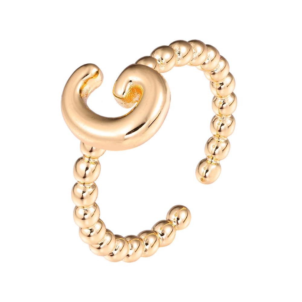 18K Gold Alphabet Beaded Adjustable Open Ring for Women Ring