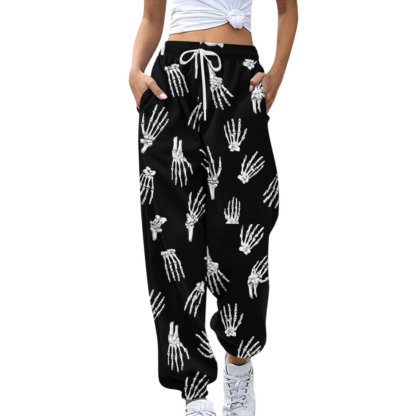

Женские спортивные штаны Эластичный пояс Кулиска Повседневные брюки Принт на Хэллоуин Брюки с карманами L