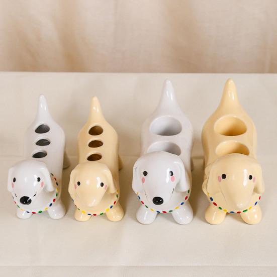 Toothbrush Holder Dachshund Shape Ceramic Multi-Slot Design Waterproof Bathroom Organizer Non-Slip Stable Base Manual Toothbrush