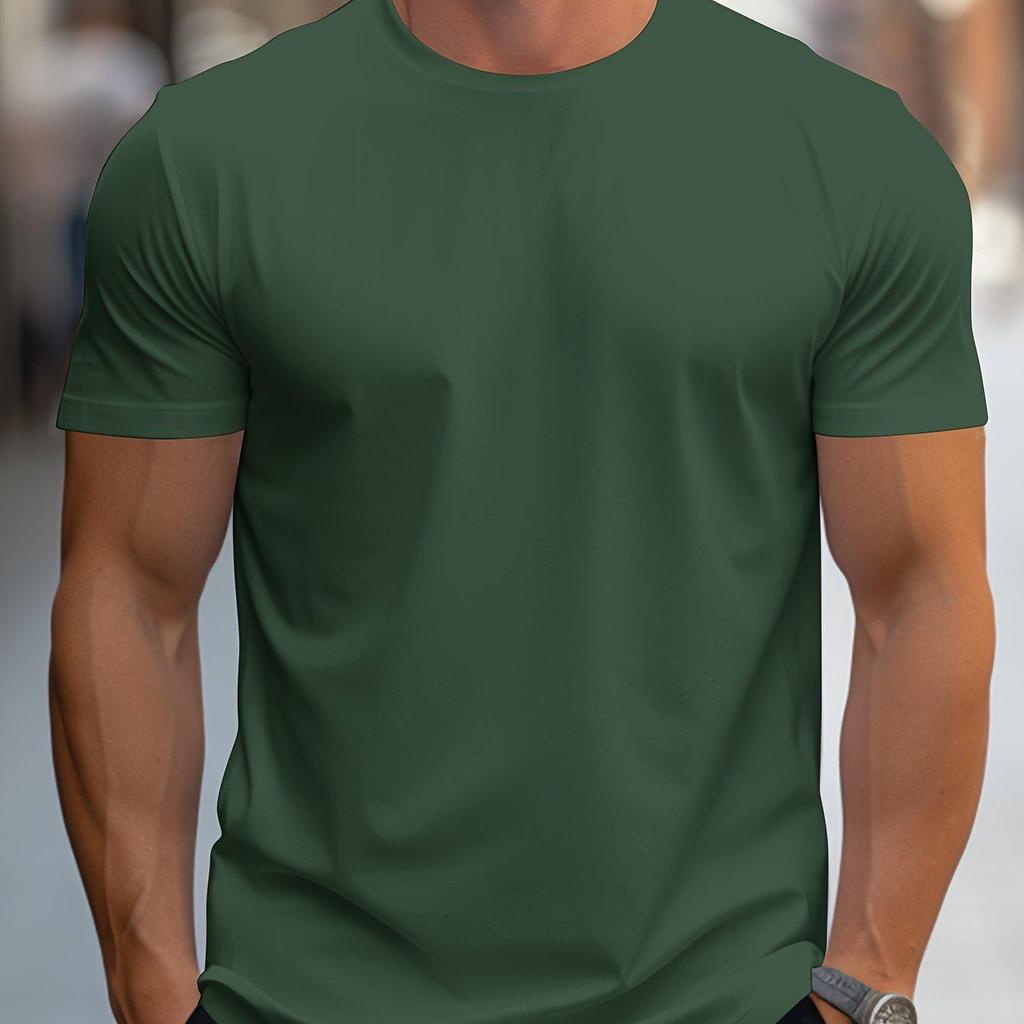 Unisex European Round Neck Short Sleeve T-shirt - Solid Color, Regular Fit