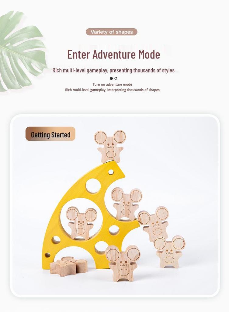 Wooden Mouse and Cheese Stacking Blocks Educational Toy for Kids
