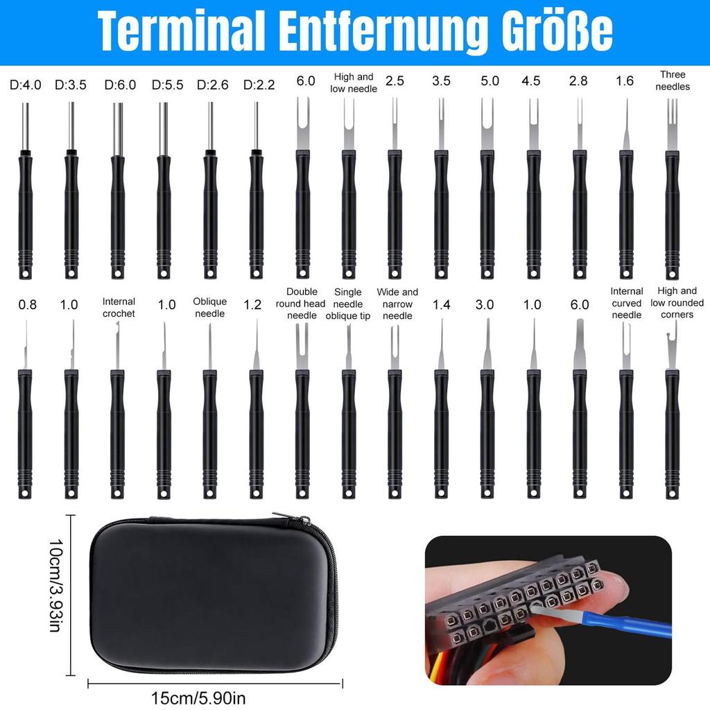 Wire Terminal Removal Tool 30pcs/set Depinning Tool Terminal Ejector Kit Pin Connector Removal Tool for Vehicle Wire Harness