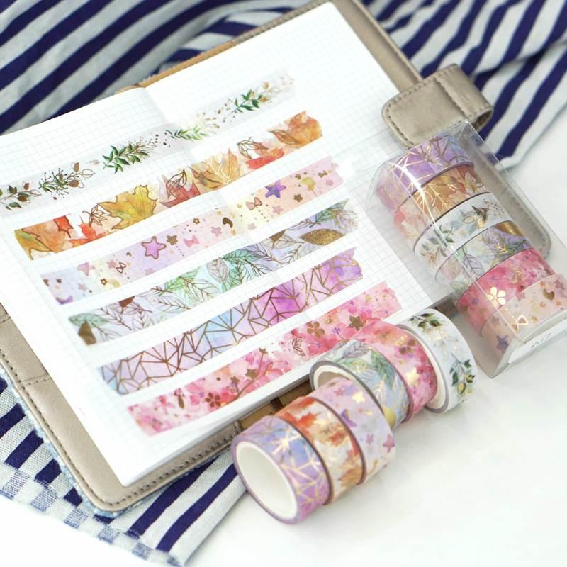 6 Rolls of Fresh Flower Bronzing and Paper Small Dream Diy Hand Account Sticker Border Decorative Tape