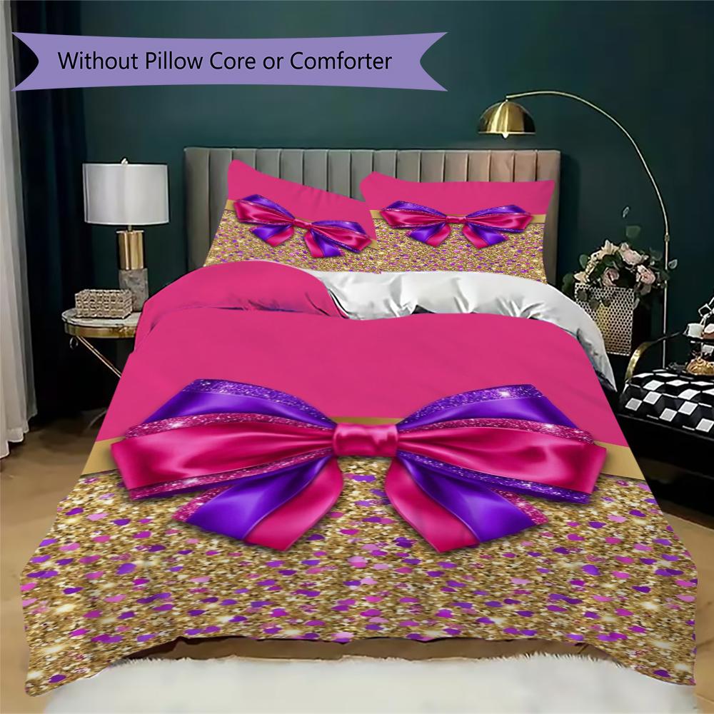Gorgeous Bow Pattern Bedding Uilt Set Uilt Cover Pillowcase Home Decoration Birthday Gift (1 * Duvet Cover + 2 * Pillowcase Without Core)113