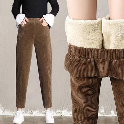 Calças casuais grossas de veludo cotelê femininas, calças quentes de outono e inverno, leggings, calças harém, calças de cintura alta, calças femininas