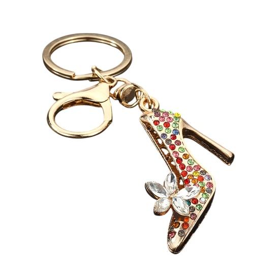 Keychain Pendant Sparkling Rhinestones High Heels Charm Key Chain with Lobster Clasp Electroplated Key Holder Bag Accessory