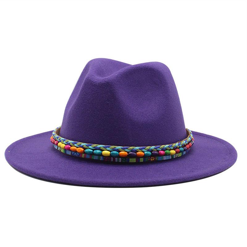 Woolen Jazz Top Hat Women'S Minority Style Retro Flat-Brimmed Big Eaves Hat