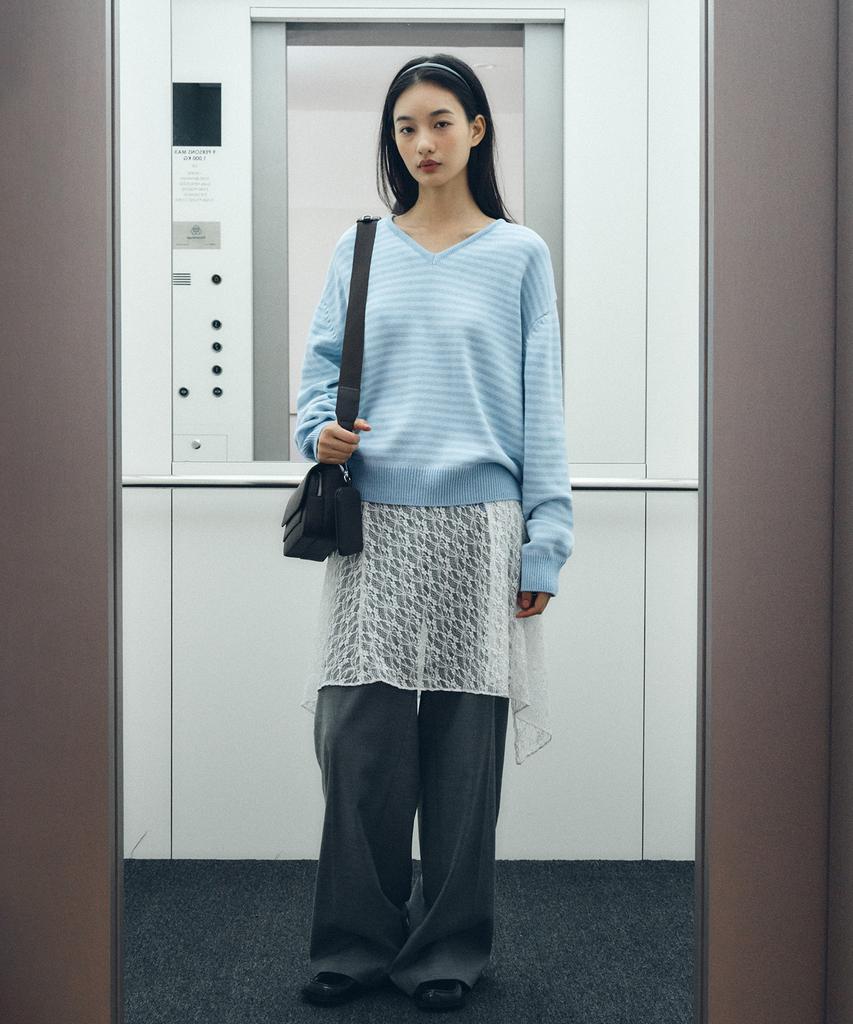 CGP (Women) V-Neck Striped Knit_Sky Blue