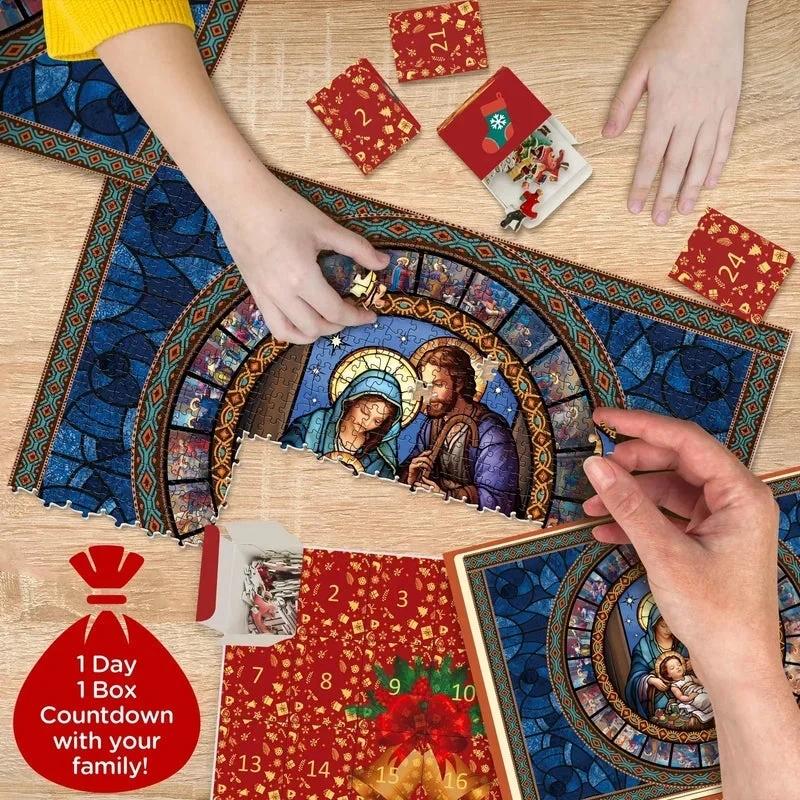 1000 Pieces Nativity Scene Jigsaw Puzzle Christmas Theme Advent Calendar Puzzle Educational Family Game