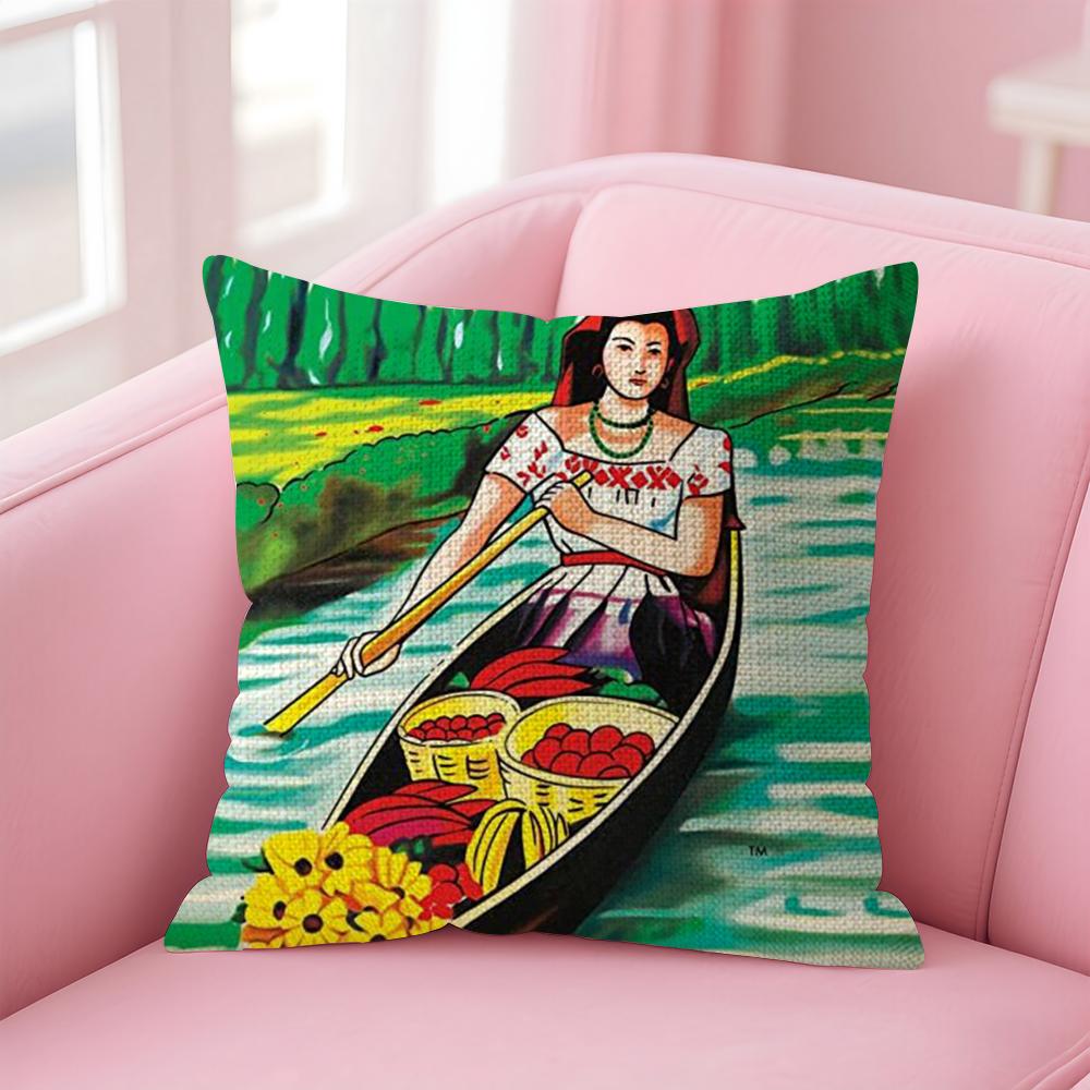 Mexican B-Bingo Lottery Pillow Case Natural Linen Organic Fabric Double-Sided Printing Sofa Home Decor Gift Cushion Cover
