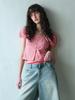 ETMON Check Shirring Blouse Red