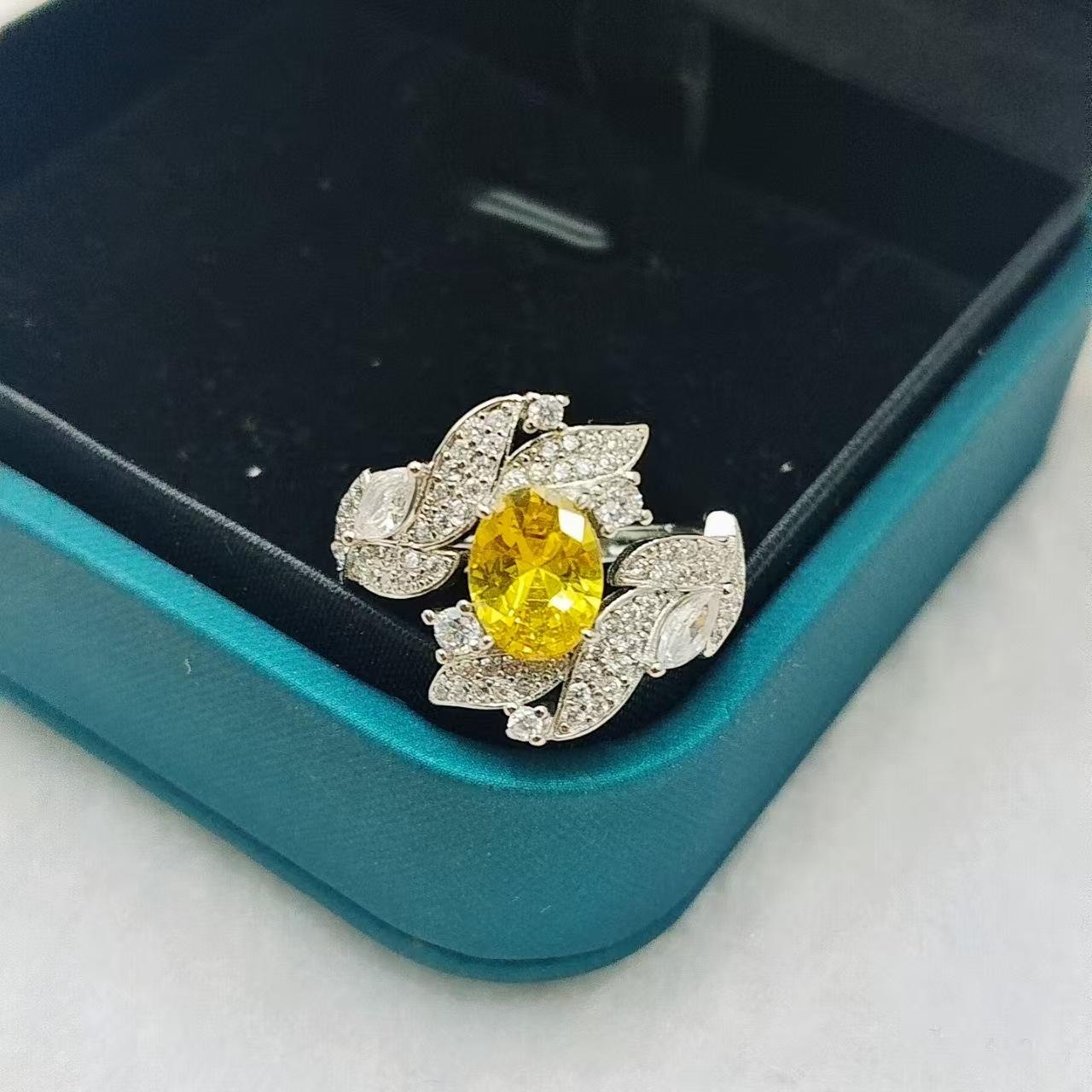 

Яскравий та барвистий імітаційний аметист цитрин відкритий перстень жіночий, перстень з діамантом у формі листка Open Adjustable