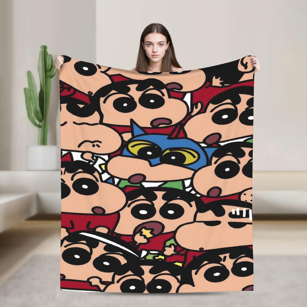 Shinchans 90S Cartoon Flannel Blanket Awesome Throw Blankets For Bed Sofa Couch 150*125Cm Rug Piece