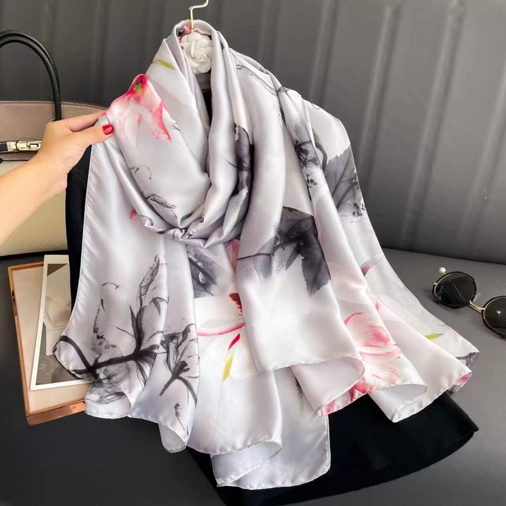 Silk scarf female spring and autumn fashion printing simulation silk temperament sarong thin section shawl scarf
