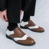 Leather Shoes Men's Spring and Autumn Dress Black and White Color Matching Men's Shoes Engraved Brock Leather Shoes Men's Wedding Shoes Derby Shoes