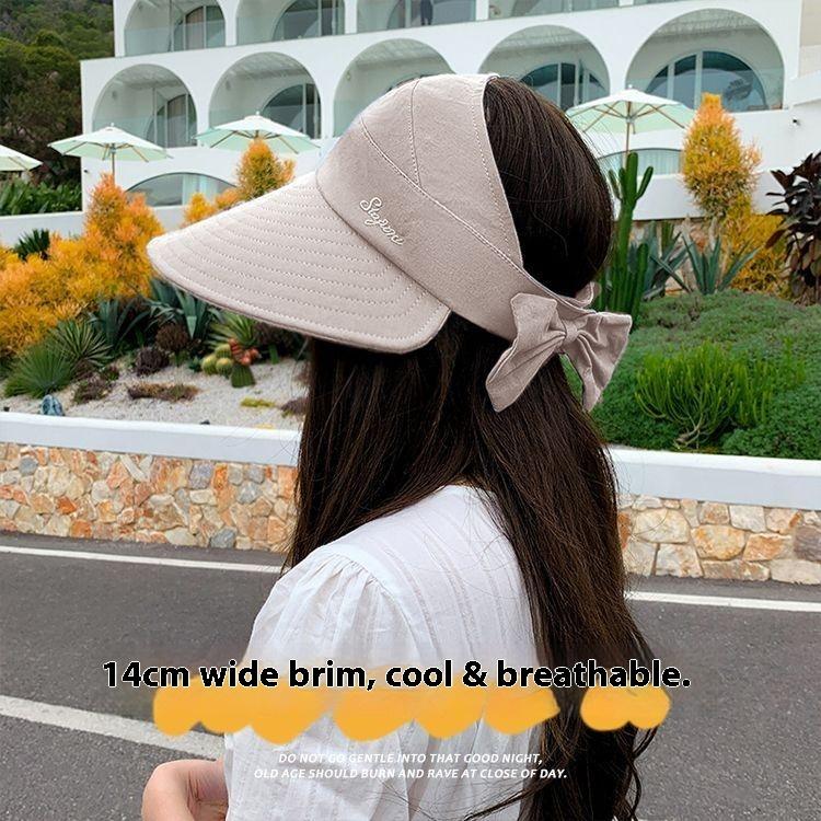 Schleife große Krempe, hohles Dach, Sonnenschutz- und Sonnenschirmhut, Damen Outdoor-Radfahren, Gesichtsschutz und UV-Schutz Sonnenhut im Sommer