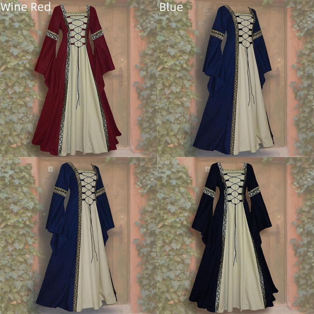 Mittelalterliches Burgfräulein Damen Überkleid Viktorianisches Kleid Kostüm in Weinrot