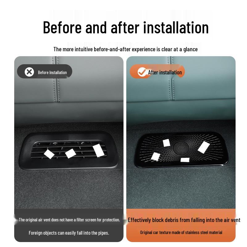 Scratch-Resistant Stainless Steel Dust Cover for Xiaomi YU7 Under-Seat Air Vents.