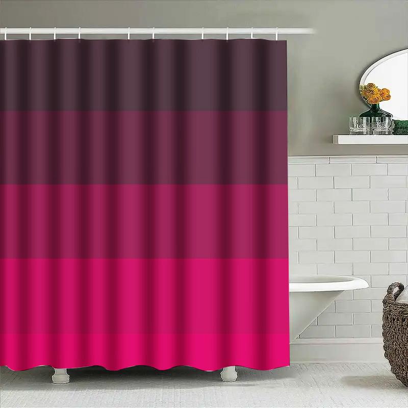 Rideau de douche pour baignoire de luxe Design dégradé rayé Couleurs bordeaux rose vif Pour décoration de salle de bain moderne Imprimé 3D Imperméable Fab