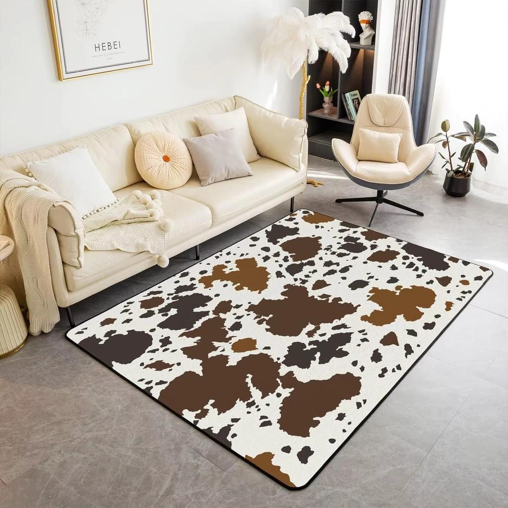 Animal Skin Pattern Area Rug Cow Fur Pattern Print Rug Rustic Farm Animal Carpet for Non Slip Door Mat Sofa Table Floor Rug