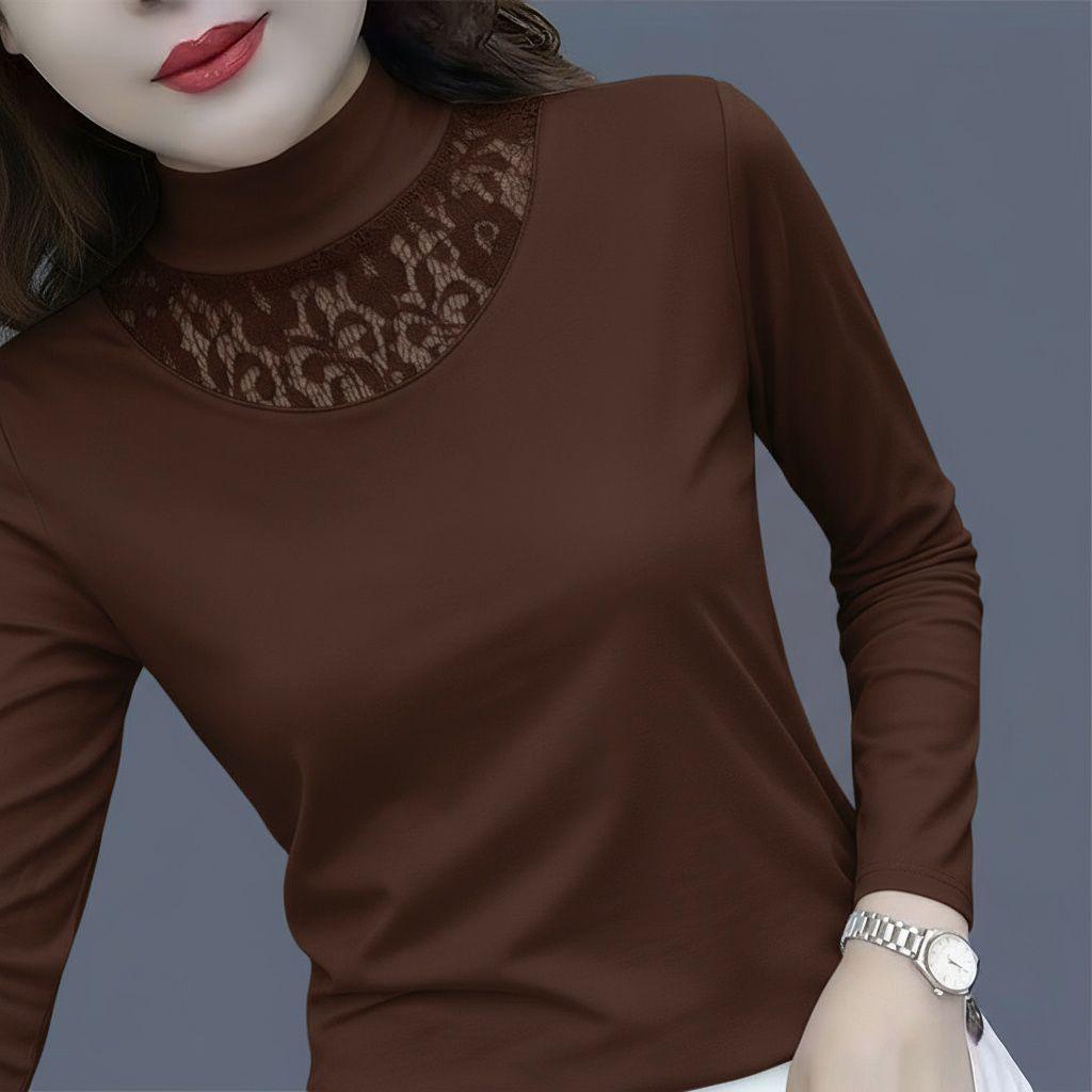 Tricou de bază cu guler pe jumătate, uni, cu petice, pentru femei, toamnă timpurie, catifea germană, cu mâneci lungi