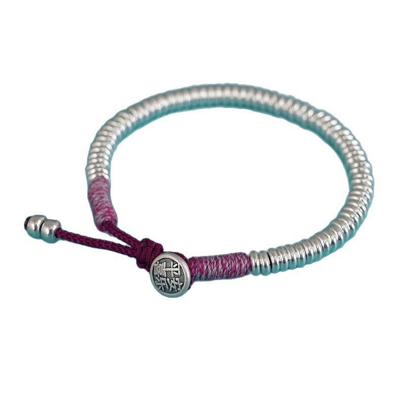 Light Luxury Personalized Handmade Coiled Red Rope Bracelet Safe And Happy Stacking Wearing Retro Old-Fashioned Plated Bracelet